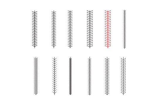 Baseball stitches icons set in black filled and line stroke style on white background