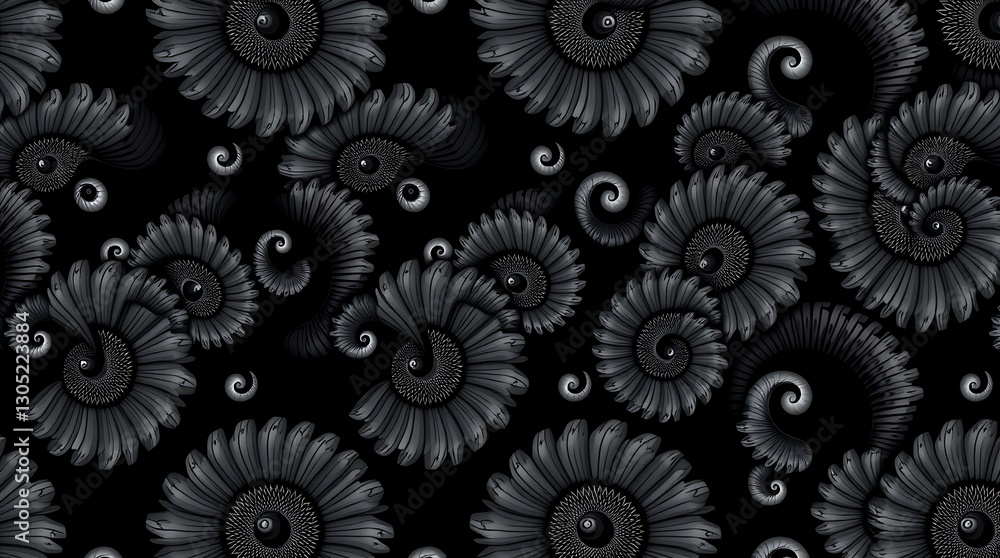 Aufkleber spiral shells pattern: artistic abstract pattern features intricate spiral shells scattered against 
