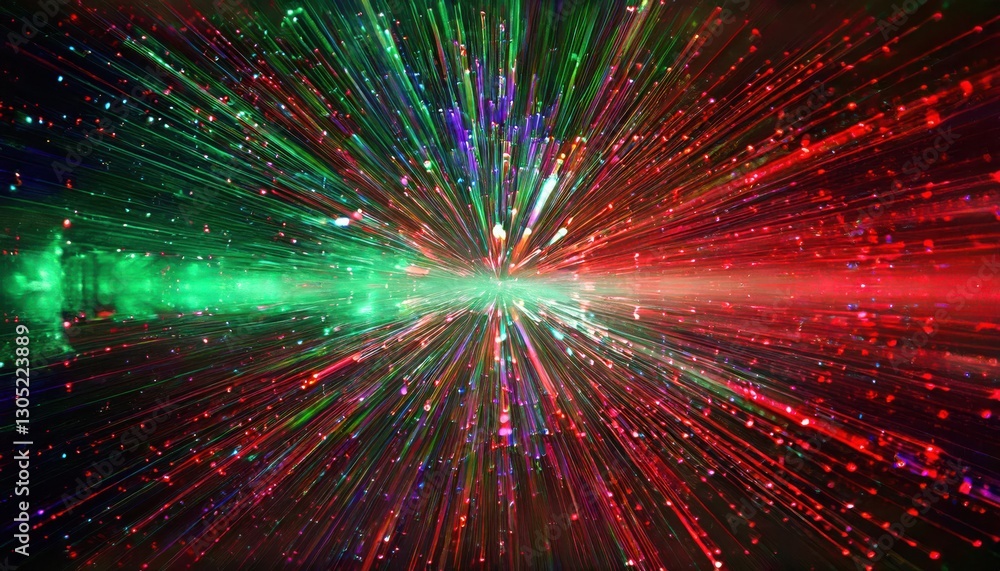 Aufkleber vivid laser light explosion with red and green rays, abstract speed burst effect, futuristic motion 