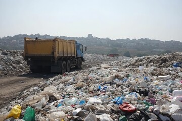 A landfill plastic waste