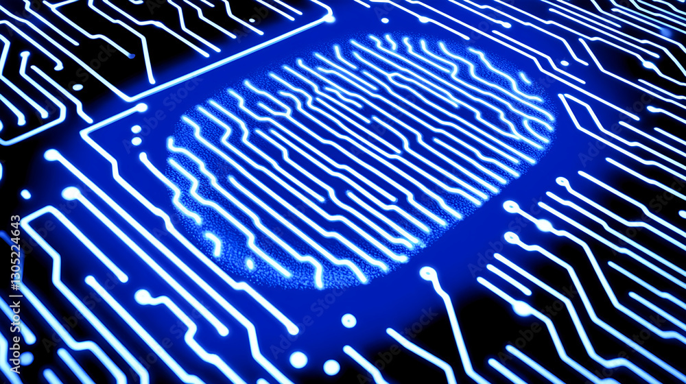 Poster exploring cybersecurity innovations digital fingerprint technology virtual environment graphic desig