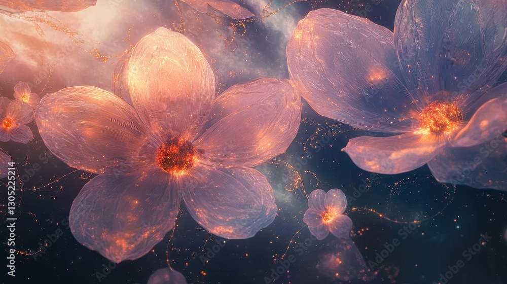 Canvas Prints mystical floral backdrop with translucent crystal petals and glowing vines in a nebula background