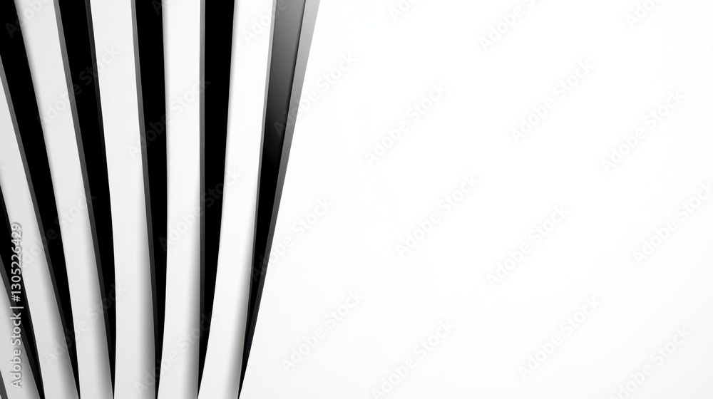 Poster abstract black and white image featuring converging vertical lines against a plain white background.