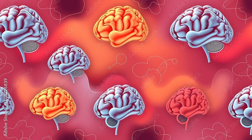 Poster brain pattern: a complex pattern of human brain illustrations showcasing neurological concepts, cogn