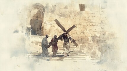 Biblical depiction of Jesus' journey to Golgotha.
