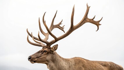 Elk with Large Antlers on White Background