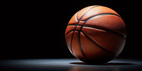 Obraz premium Dramatic Basketball Close-up: High-Resolution Black Background Wallpaper