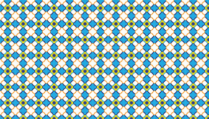 Teal and Orange Geometric Star Pattern Interlocking Four Pointed Design Vibrant Symmetrical Repeat  Digital Tile or Fabric Texture, Morocco style 