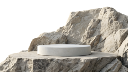 white stone on rock isolated on white background for product photography