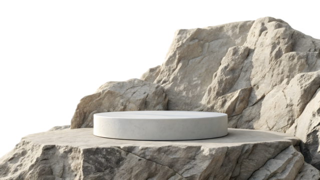 white stone on rock isolated on white background for product photography
