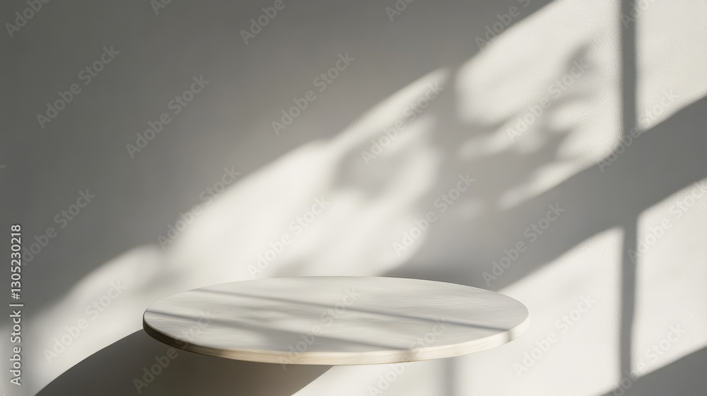 Poster minimalistic round table with soft shadows in a bright room, creating a calm and serene atmosphere f