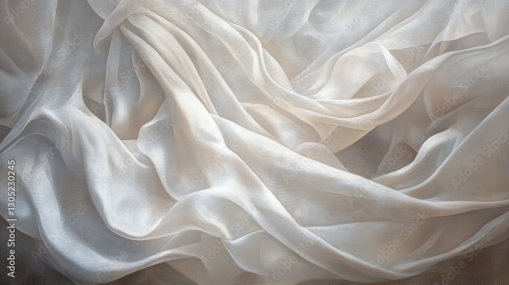 Poster delicate flow of translucent fabric draped softly in natural light, creating a serene and calming at