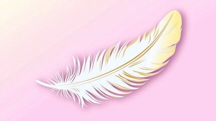 Naklejka premium A Single White Feather Resting On A Pastel Pink Background