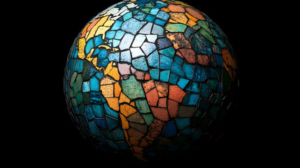 Colorful mosaic globe on black background