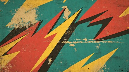 Naklejka premium Backdrop with interlocking lightning bolts in retro colors and comic book-style halftone