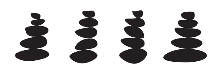 Silhouette of balancing stone icon, vector symbol. Zen stones isolated on white background. Balancing stone icons, vector set. Vector illustration.