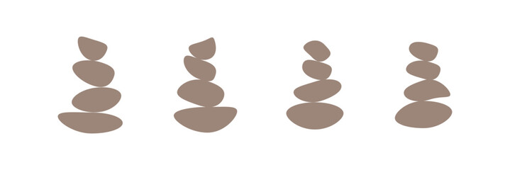 Balancing stone icons set. Set of different stones balancing on top of each other creating zen atmosphere, perfect illustration for relaxation or meditation