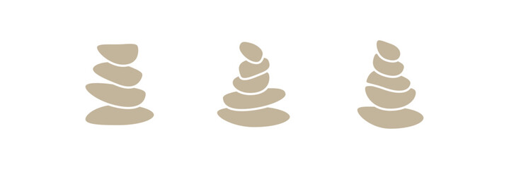 Zen stones logo template vector illustration. Balance rocks logotype concept. Smooth pebble sign set for spa, wellness, beauty designs, business cards, company branding. Black, white meditation icons