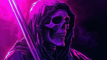 A Grim Reaper Figure With Hood and Glowing Scythe