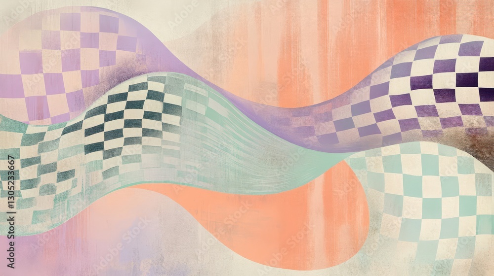Sticker surreal broken checkered grid with pastel colors halftone dots and slightly misprinted lines