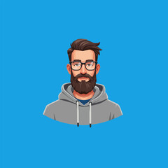 Cartoon Man with Beard and Glasses Wearing Hoodie Illustration