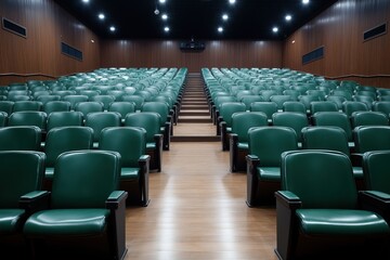 Empty cinema with rows of green seats in a modern auditorium
