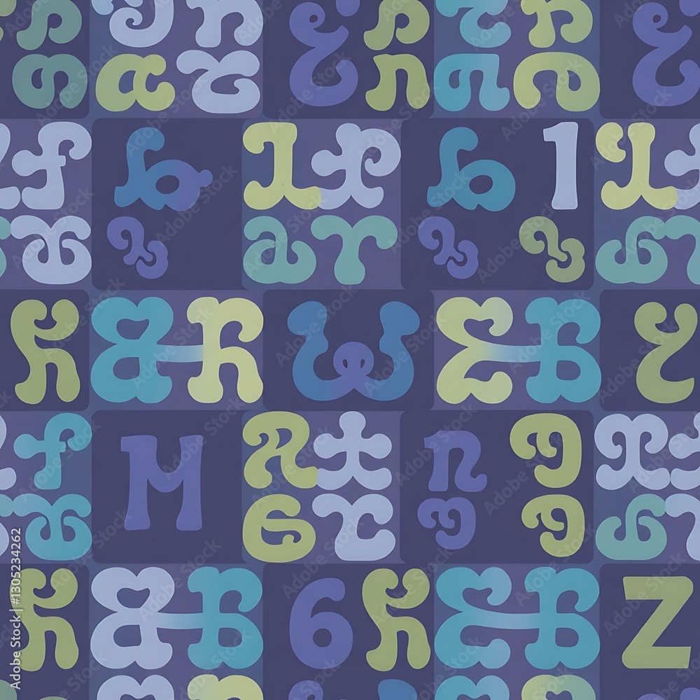 Poster seamless alphabet pattern: a vibrant and whimsical design featuring an array of colorful, stylized l