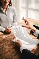 Portrait of a person interviewing for a job and.Submit resume to staff job application concept