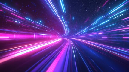 Fototapeta premium Vaporwave sky backdrop with cosmic highway and glowing neon streaks