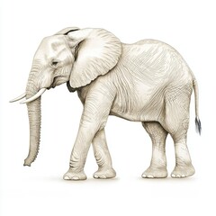Fototapeta premium A detailed illustration of an elephant, showcasing its large ears, trunk, and textured skin, standing gracefully against a plain background.