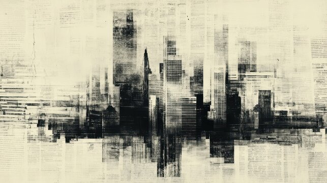 Wallpaper of an abstract cityscape with old newsprint and vintage printing artifacts