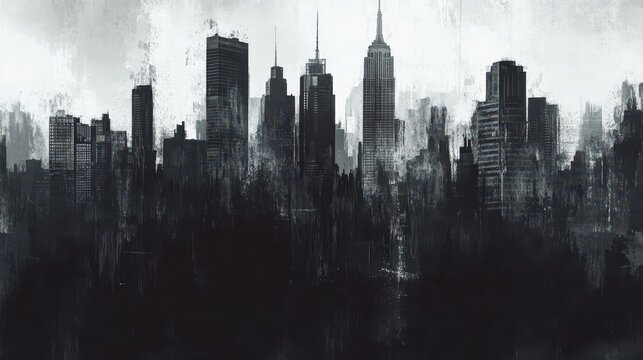 Backdrop of a metropolis with classic newspaper print style and subtle halftone patterns