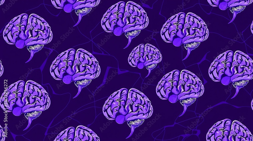 Poster brainstorming pattern: a creative pattern composed of multiple detailed purple illustrations of the 