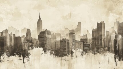 Backdrop with a weathered city skyline and ink spread effects mimicking print errors