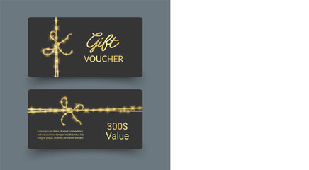 Gift vouchers with ribbons. Elegant template for a festive gift card, coupon and certificate. Discount Coupon Template Vector Illustration