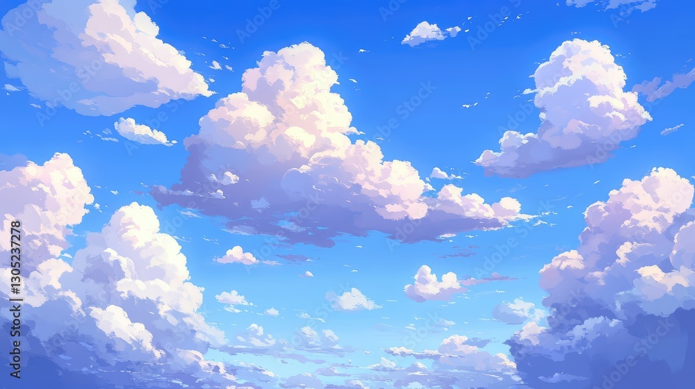 Aufkleber serene sky with fluffy white clouds against a bright blue background creating a peaceful and tranqui