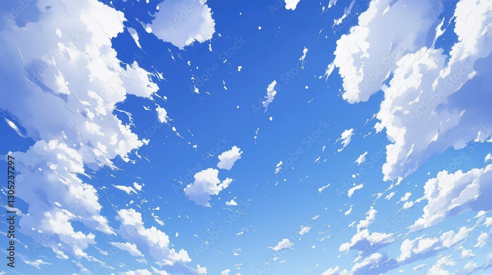 Aufkleber bright blue sky with whimsical clouds and gentle wind blowing through the atmosphere, ideal for calm
