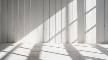 Obraz premium Soft Natural Light Casting Shadows on a Minimalist White Wall, Creating a Serene Atmosphere for Background or Interior Design Inspiration