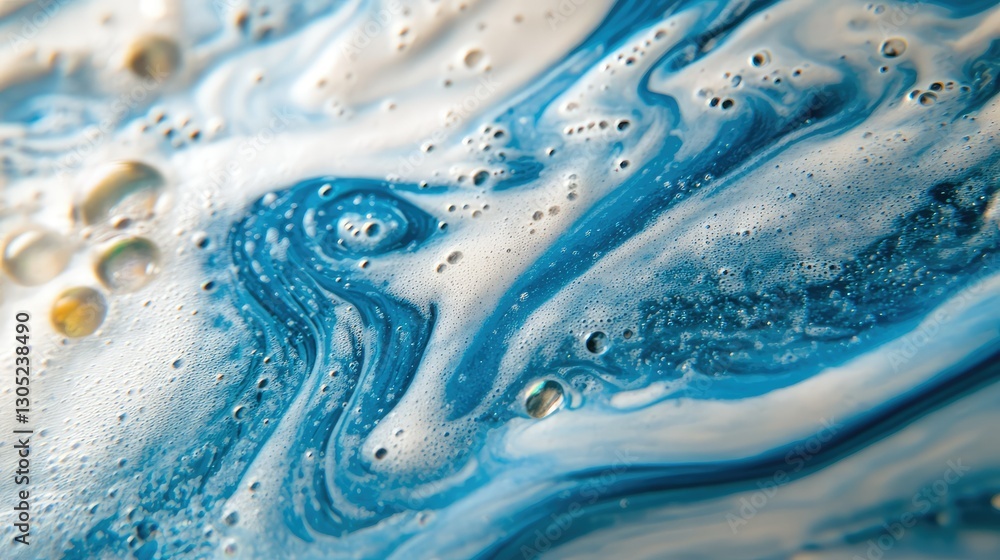 Poster abstract fluid art with blue and white swirls creating a stunning and mesmerizing background of bubb