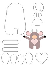 Line isolated cow for cutting, Cricut, Silhouette, Laser cut, Coloring page ,paper, felt, fabric, toy, doll, school, clipart, animal, character, room decor, baby, child, pattern, cutout, cartoon, 