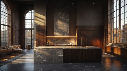Loft Kitchen with Sunlight and City View