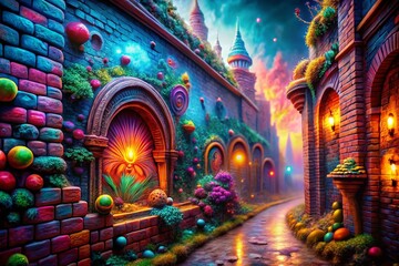 Obraz premium Dreamlike Surreal Brick Wall: High-Depth-of-Field Texture Background