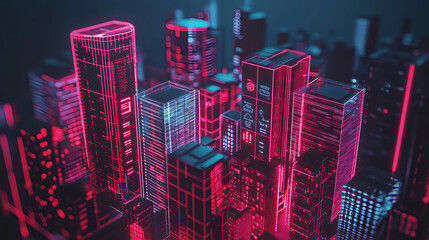Obraz premium Futuristic cityscape visualization digital realm 3d render neon environment aerial view urban concept