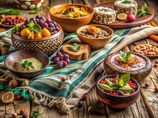 Fototapeta premium Dreamy Boho Animal Print Food Photography on Natural Textures