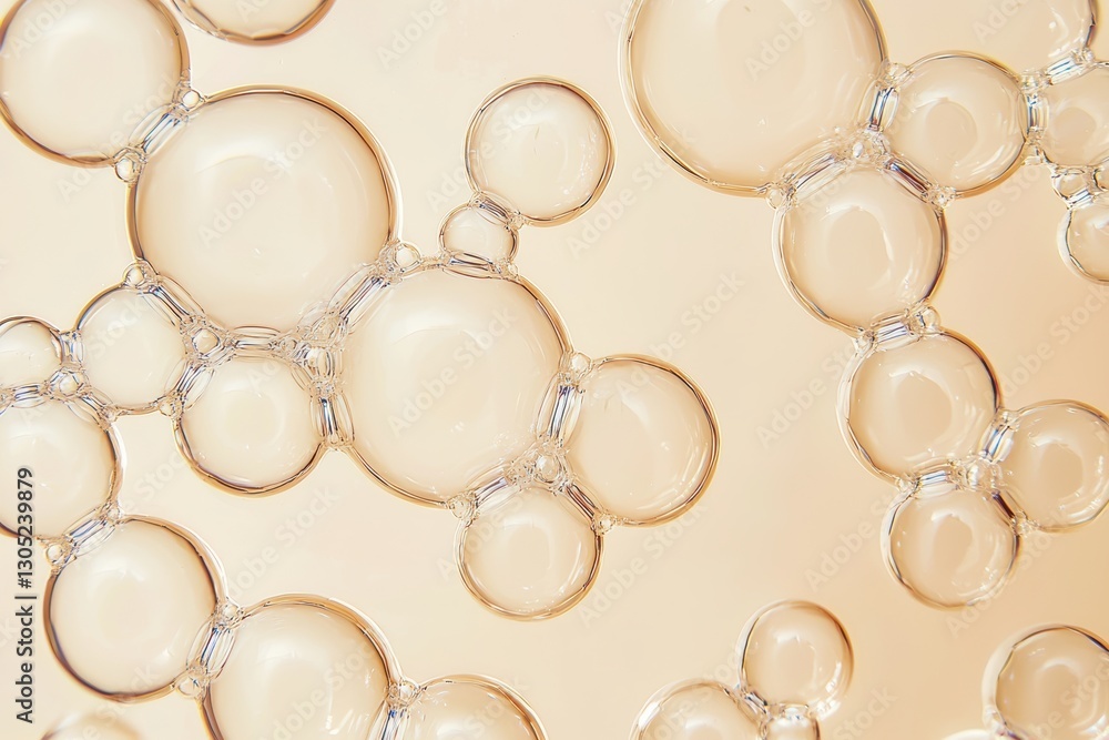 Aufkleber Transparent bubbles creating an abstract pattern on a beige background