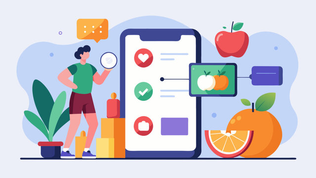 With the help of your diet diary this fitness app creates a personalized nutrition and workout plan to help you reach your weight loss goals.. Vector illustration