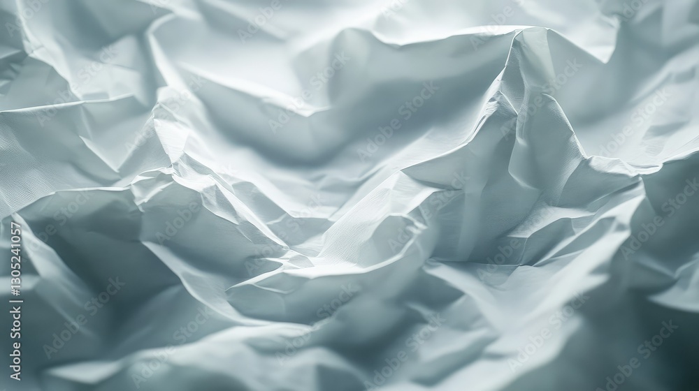 Poster textured close-up of crumpled white paper surface creating artistic patterns and shadows for creativ