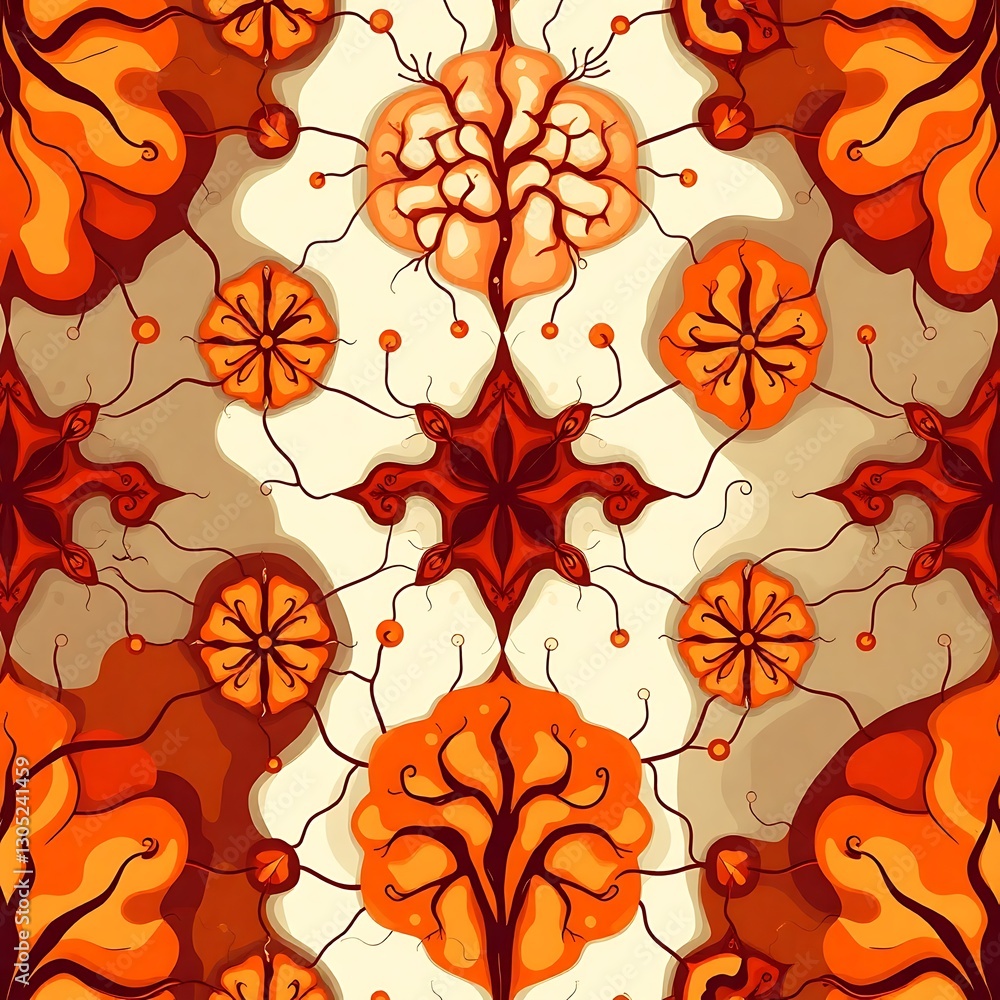 Poster abstract mandala pattern: an abstract mandala pattern in warm colors, showcasing symmetrical shapes 