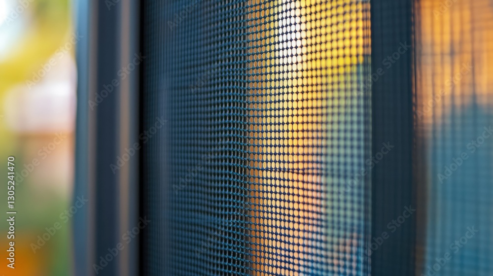 Poster close-up of a window screen with gentle bokeh effect, showcasing the play of light and color, perfec