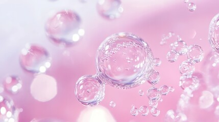 Effervescent Bubbles Floating in Air Against a Soft Pink Background, Creating a Dreamy and Whimsical Atmosphere for Various Creative Projects and Designs